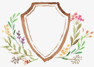 水彩盾牌树枝免抠