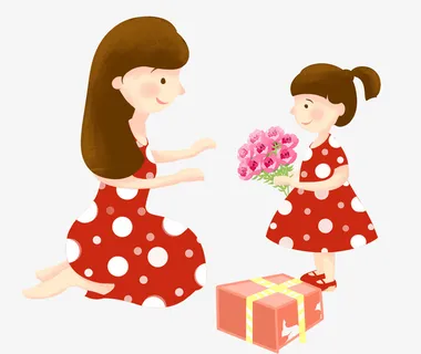 手绘可爱亲子插画母亲节插图免抠