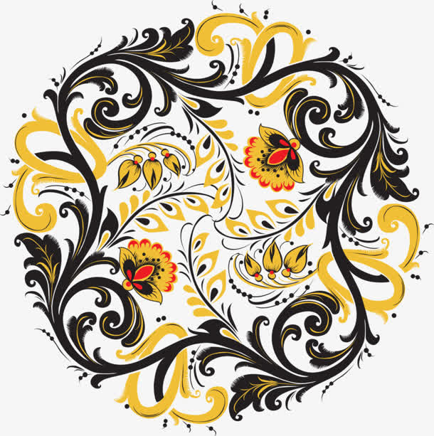 黄黑底纹花纹png免抠