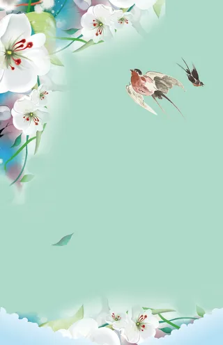 绿色小清新插画桃花燕子春天海报背景高清文艺清新背景