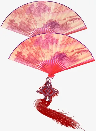 红色水墨折扇古典免抠