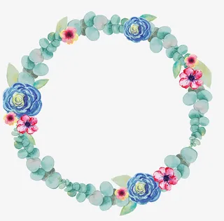 淡雅清新水彩花环免抠