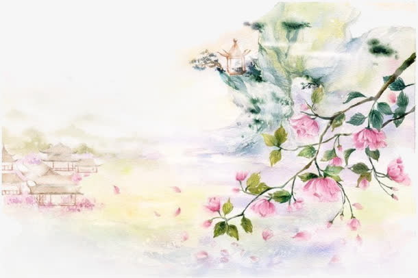 唯美中国古风水彩插画免抠