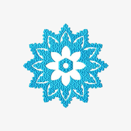 蓝色花朵花边雪花素材免抠