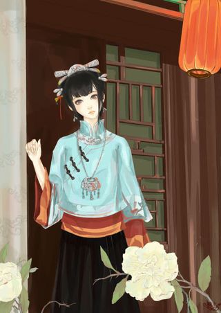 手绘中国风古典美女免抠