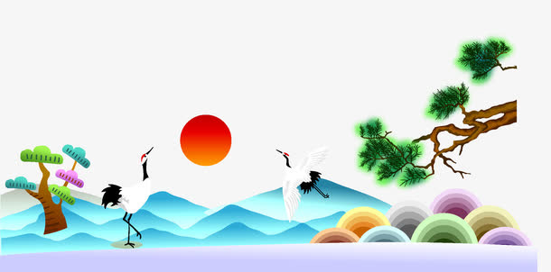 中国吉祥仙鹤元素免抠