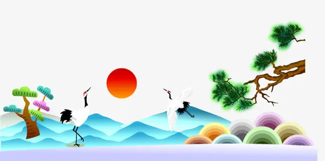 中国吉祥仙鹤元素免抠