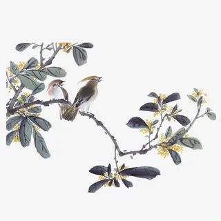 手绘水墨画花鸟图免抠