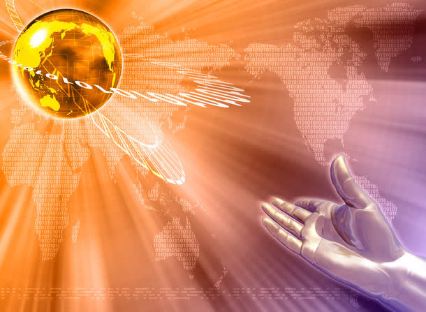 手掌与地球数字科技背景高清免抠