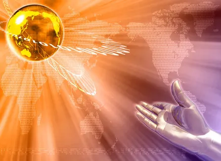 手掌与地球数字科技背景高清免抠