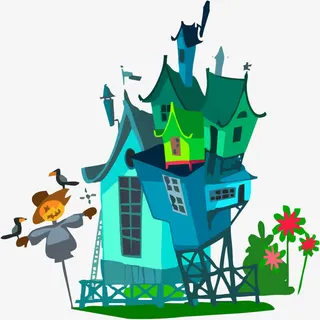 绿色城堡房屋免抠