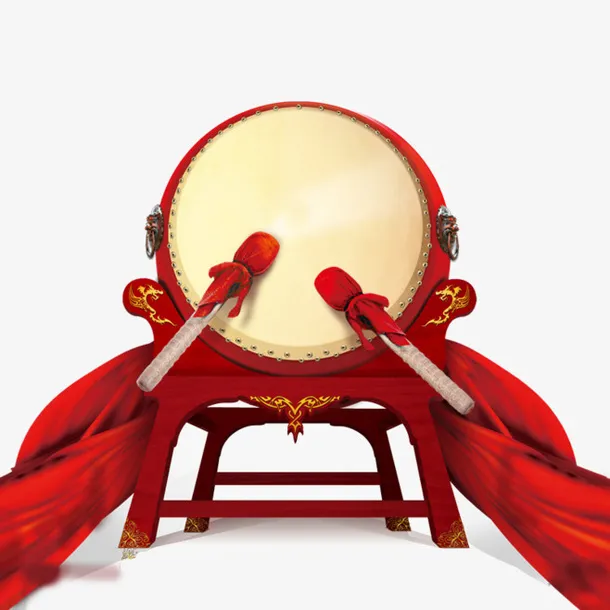 开业锣鼓喜庆过年红绸免抠