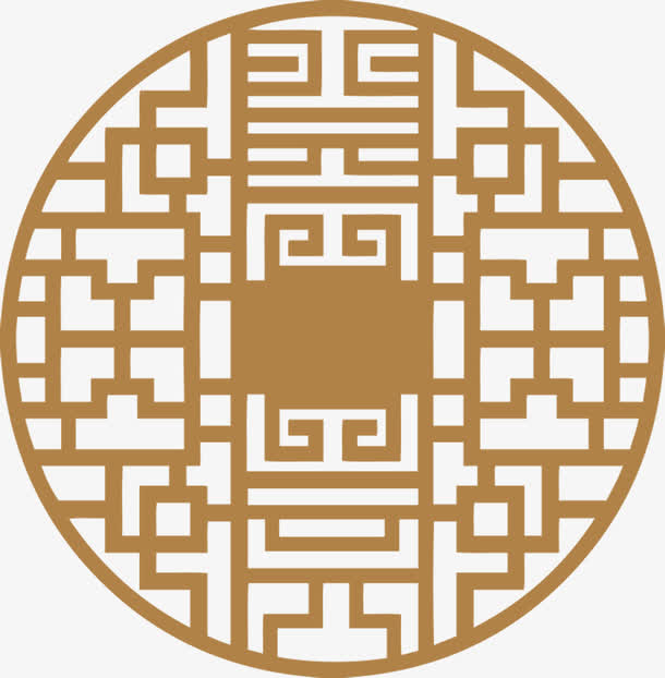 圆形黄色中国风纹路中秋装饰免抠