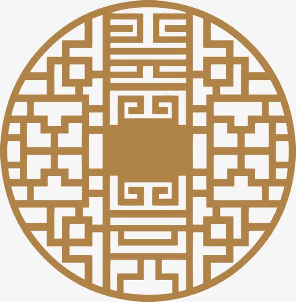 圆形黄色中国风纹路中秋装饰免抠