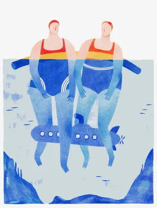 卡通游泳的人免抠