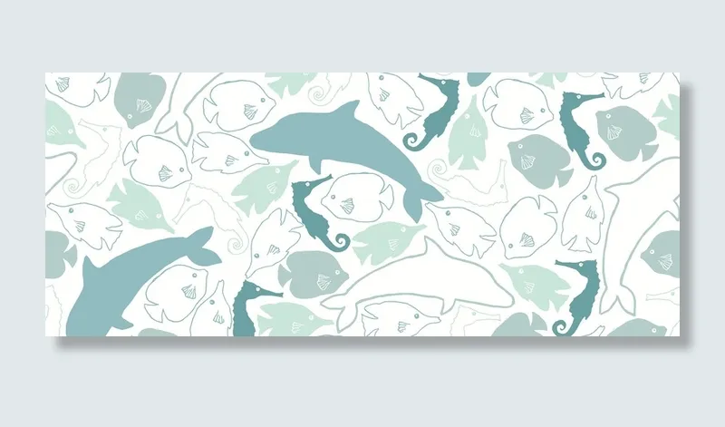 卡通清新手绘海豚鱼类线稿底纹banner高清