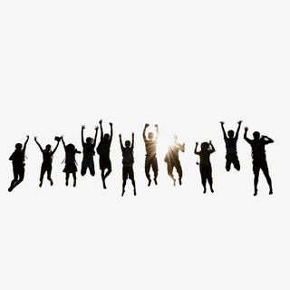一排年轻人跳起来的背景免抠装饰其他装饰图案元素