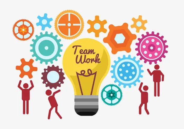 开工咯团队合作灯泡点子免抠