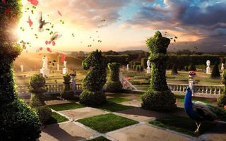 蓝天白云绿景观树免抠