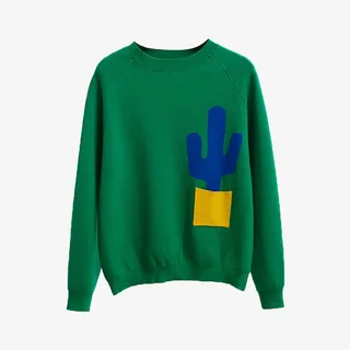 仙人掌刺绣宽松针织衫免抠