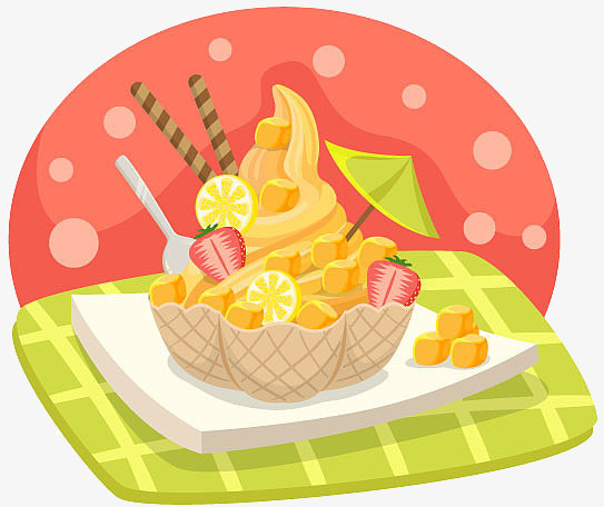 彩色夏日芒果柠檬冰激凌免抠
