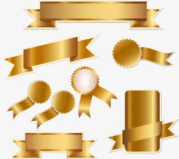 金色丝带和徽章免抠