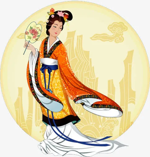 中秋节拿扇子的美女免抠