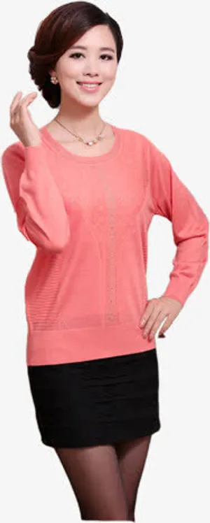 粉色春款秋衣妈妈装免抠