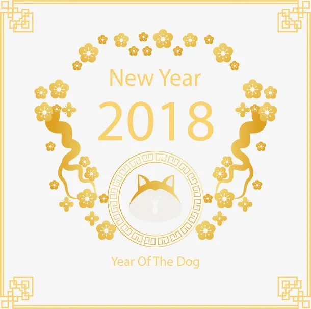 金黄色边框狗年海报免抠