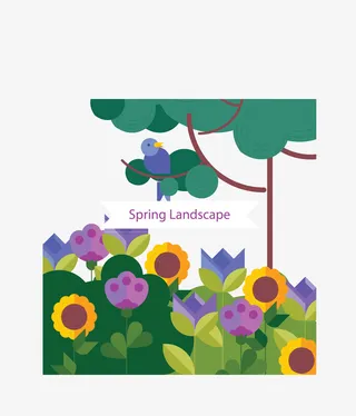 卡通春天美丽花丛免抠