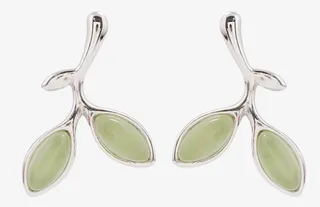 纯银森系树叶猫眼石耳钉免抠