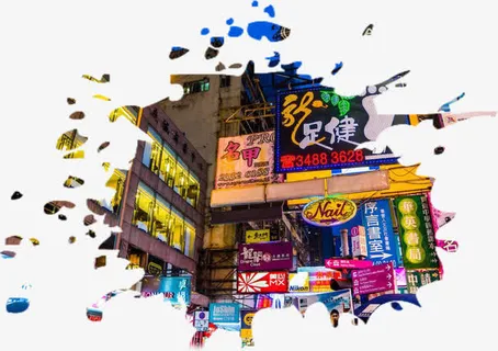 香港繁华的城市形象街道景观免抠