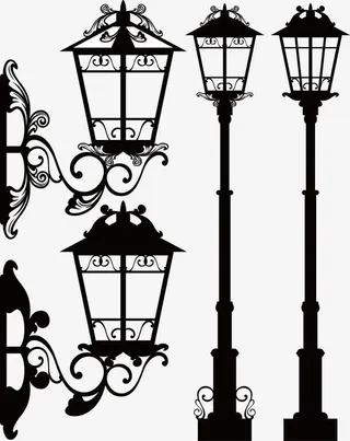 手绘街灯免抠