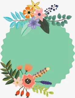 圆形绿色标签栏花卉装饰免抠