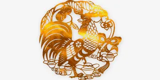 金色大气中国风剪纸风金鸡图案免抠