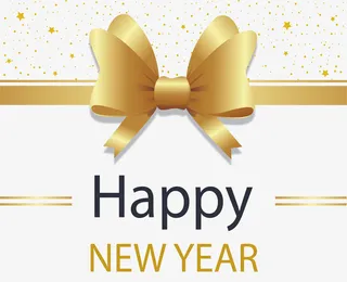 金色丝带蝴蝶结新年快乐免抠