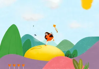 插画疯风筝女孩高清