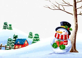 下雪场景雪人树木免抠