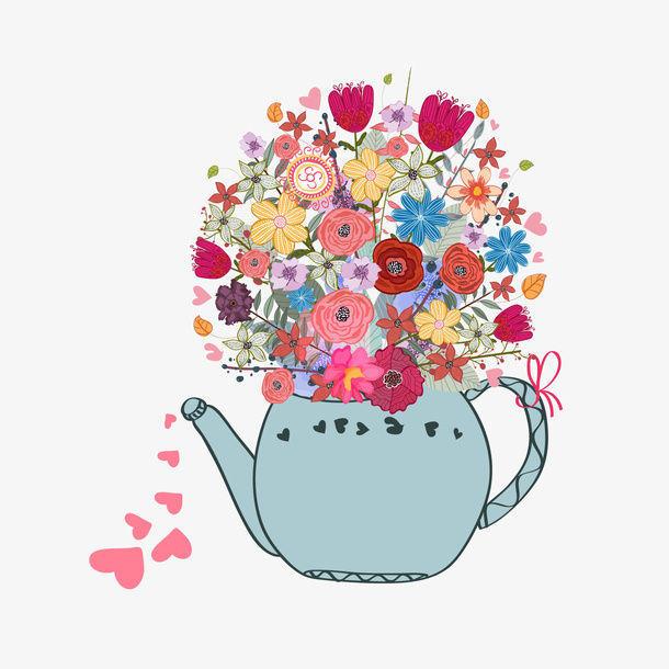 水壶花瓶中的彩色花卉免抠