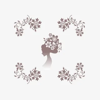 中国风花纹少女装饰免抠