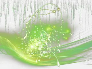 绿色炫光人物线条科技背景