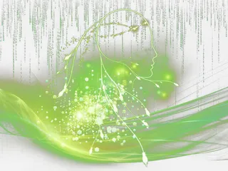 绿色炫光人物线条科技背景