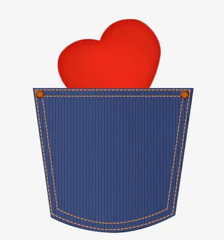 手绘蓝色竖条纹红心口袋免抠