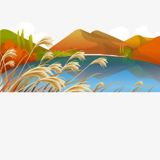 金秋远山与湖波免抠