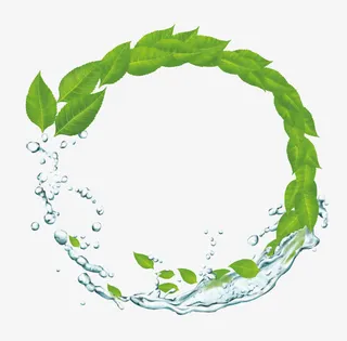 卡通水花绿叶装饰素材免抠