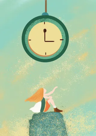 手绘女孩与时间治愈海报高清