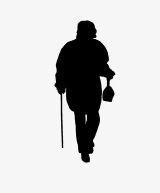 老太太拎包拄拐剪影免抠