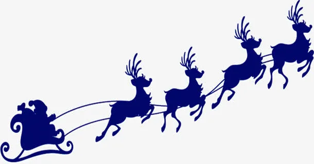 蓝色手绘梅花鹿剪影免抠