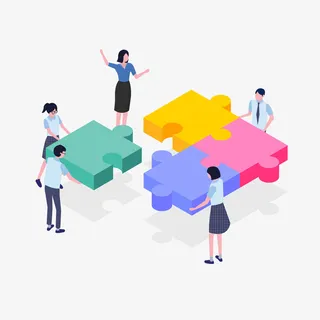 2.5D拼图商务人物免抠
