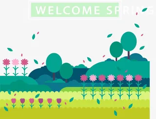 充满鲜花的野外免抠